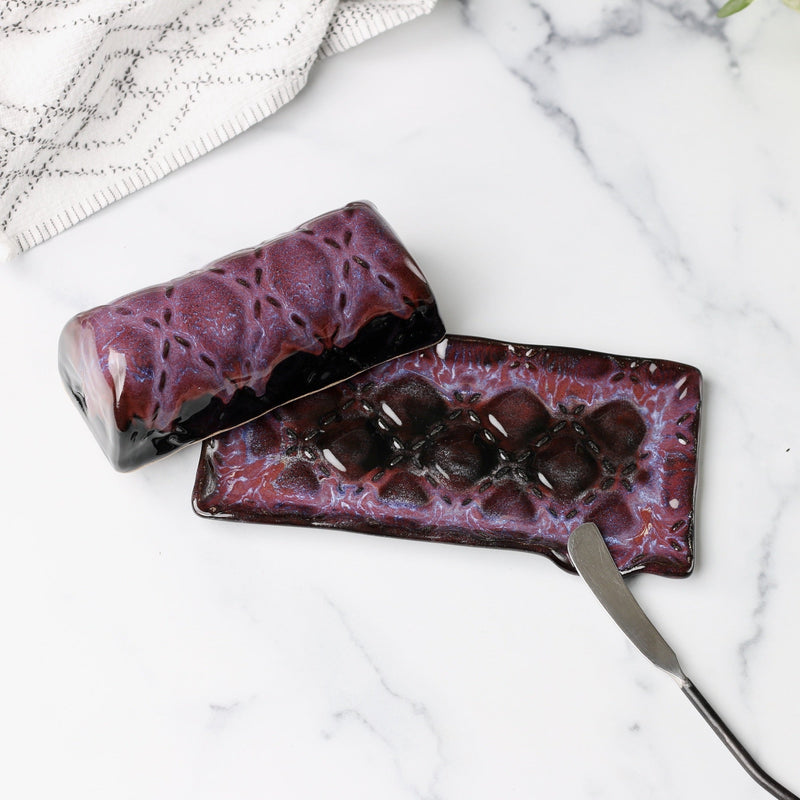 Ceramic Covered Butter Dish - Electric Plum Glaze