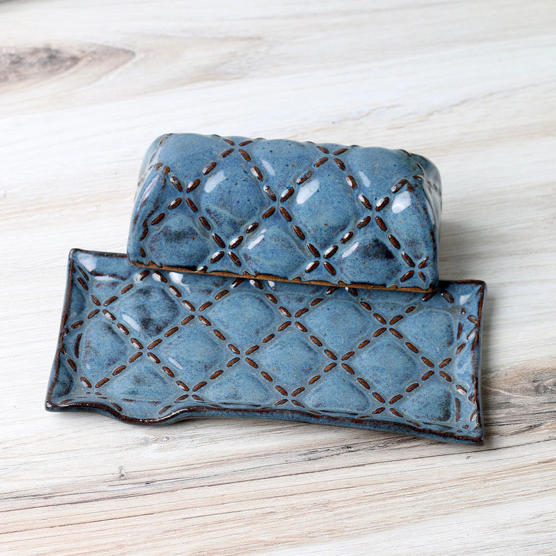 Ceramic Covered Butter Dish - Steel Blue Glaze