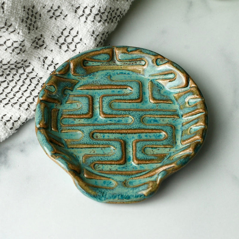 Petite Handmade Ceramic Spoon Rest- Turquoise